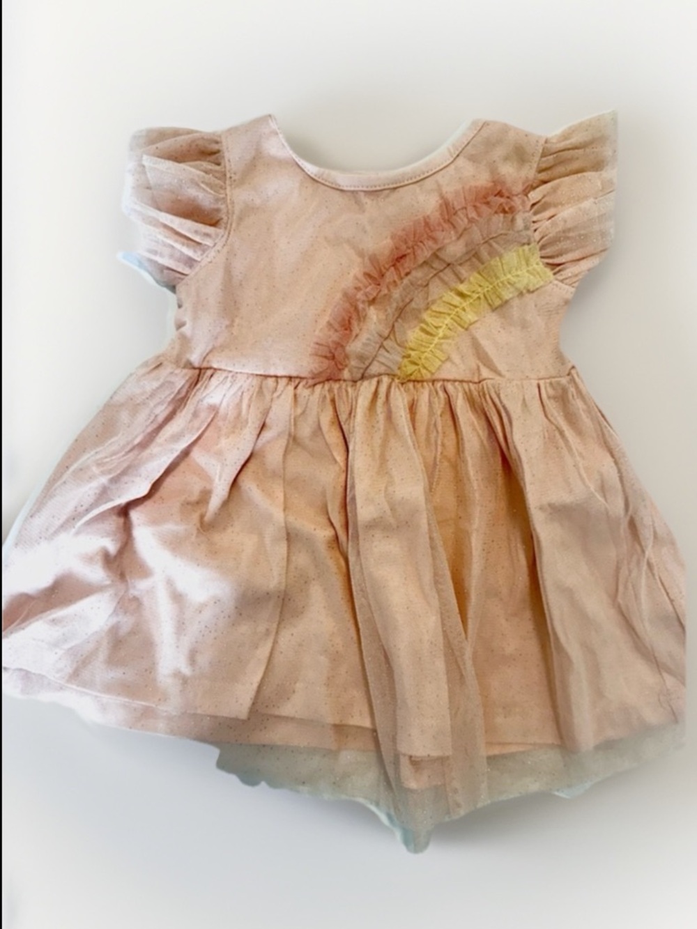 Baby Tulle Dress | Peach Pink Rainbow Ruffle Party Dress 6–9M